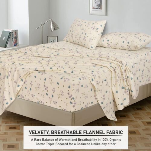 100% Cotton Flannel Sheet Set Deep Pockets Breathable Warm 170 GSM Cozy Soft - Image 429