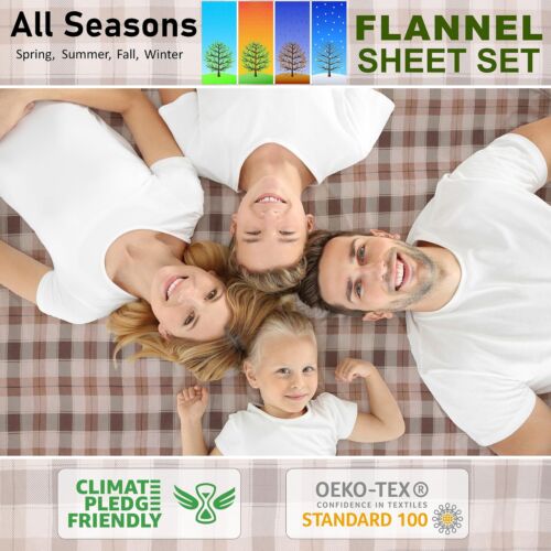 100% Cotton Flannel Sheet Set Deep Pockets Breathable Warm 170 GSM Cozy Soft - Image 457