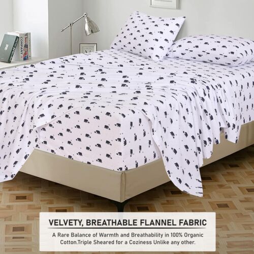 100% Cotton Flannel Sheet Set Deep Pockets Breathable Warm 170 GSM Cozy Soft - Image 466