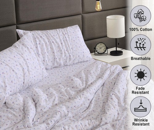 100% Cotton Flannel Sheet Set Deep Pockets Breathable Warm 170 GSM Cozy Soft - Image 472