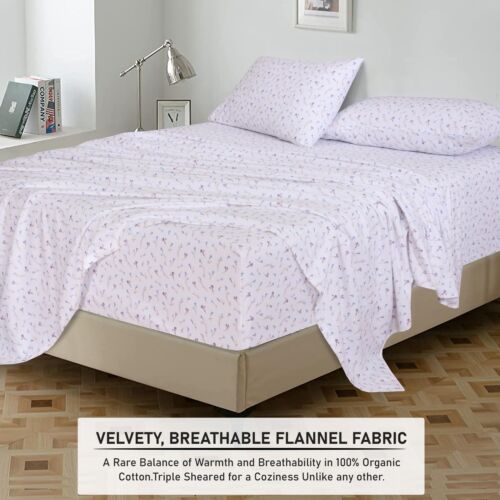 100% Cotton Flannel Sheet Set Deep Pockets Breathable Warm 170 GSM Cozy Soft - Image 474