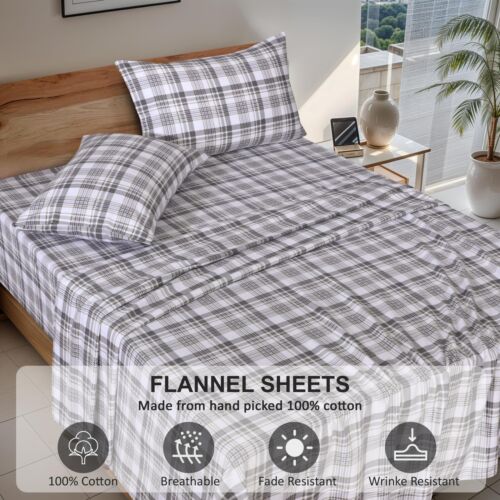 100% Cotton Flannel Sheet Set Deep Pockets Breathable Warm 170 GSM Cozy Soft - Image 480