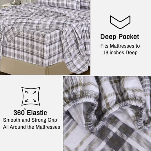 100% Cotton Flannel Sheet Set Deep Pockets Breathable Warm 170 GSM Cozy Soft - Image 481