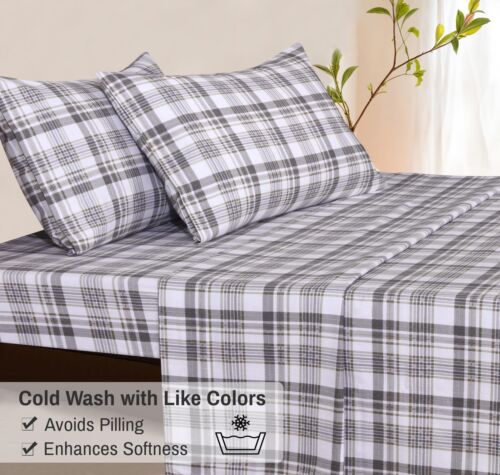 100% Cotton Flannel Sheet Set Deep Pockets Breathable Warm 170 GSM Cozy Soft - Image 482