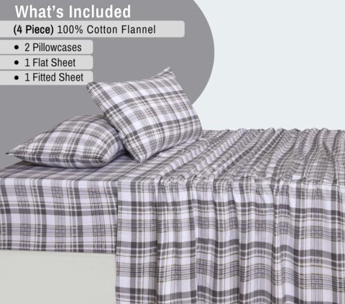 100% Cotton Flannel Sheet Set Deep Pockets Breathable Warm 170 GSM Cozy Soft - Image 483