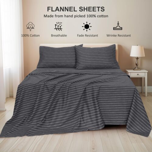 100% Cotton Flannel Sheet Set Deep Pockets Breathable Warm 170 GSM Cozy Soft - Image 485