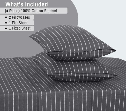 100% Cotton Flannel Sheet Set Deep Pockets Breathable Warm 170 GSM Cozy Soft - Image 488