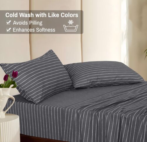 100% Cotton Flannel Sheet Set Deep Pockets Breathable Warm 170 GSM Cozy Soft - Image 489