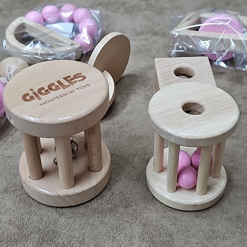 7 Pieces Montessori Toys Wooden Babies Teething Baby Rattle 0-6 Month Pink Girls - Image 4