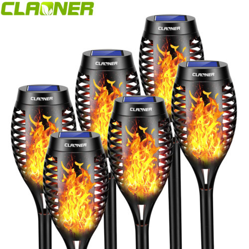 6Pack Flickering LED Solar Flame Tiki Torch Lights Outdoor Garden Yard Lawn Lamp - Image 11