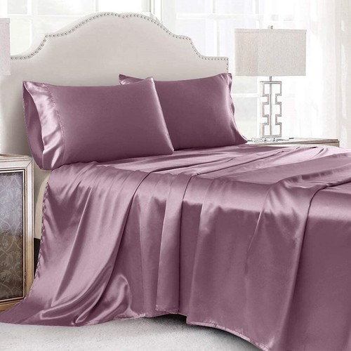 4 Pcs Smooth Satin Silk Sheet Set Deep Pocket Bed Sheet Wrinkle Fade Resistant - Image 10