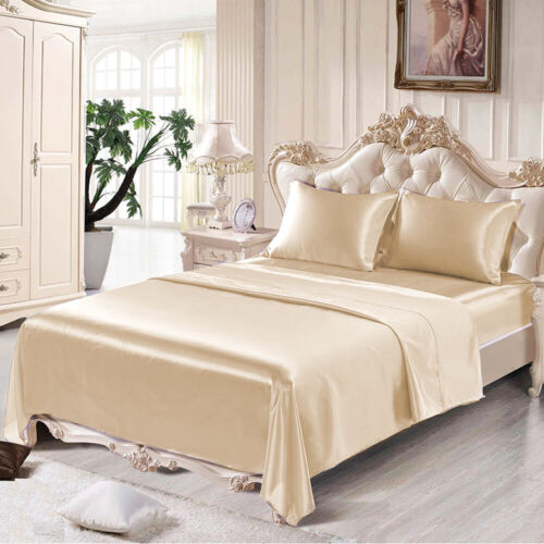 4 Pcs Smooth Satin Silk Sheet Set Deep Pocket Bed Sheet Wrinkle Fade Resistant - Image 23