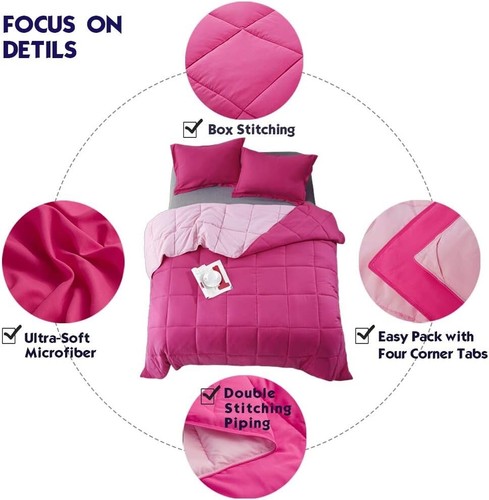 3pc Queen Size Comforter Set - All Season Reversible Down Full/Queen Pink - Image 8
