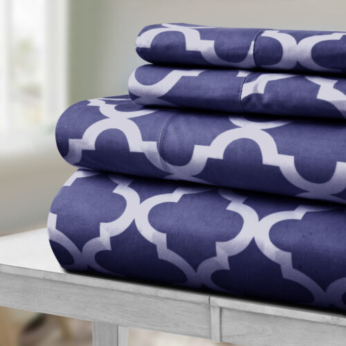 Bed Sheet Set 4 Piece Printed Deep Pocket Luxury Brushed Microfiber Sheets - Image 39