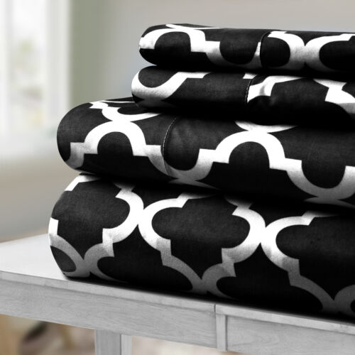 Bed Sheet Set 4 Piece Printed Deep Pocket Luxury Brushed Microfiber Sheets - Image 55