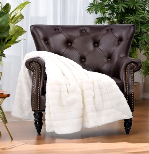 Super Soft Mink Throw Blanket Striped Design Cozy Warm Lightweight Gift Idea - Image 5