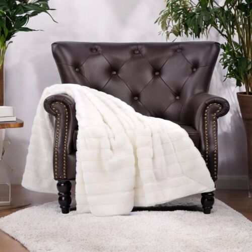 Super Soft Mink Throw Blanket Striped Design Cozy Warm Lightweight Gift Idea - Image 11