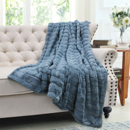 Super Soft Mink Throw Blanket Striped Design Cozy Warm Lightweight Gift Idea - Image 45