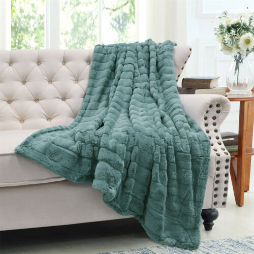 Super Soft Mink Throw Blanket Striped Design Cozy Warm Lightweight Gift Idea - Image 166
