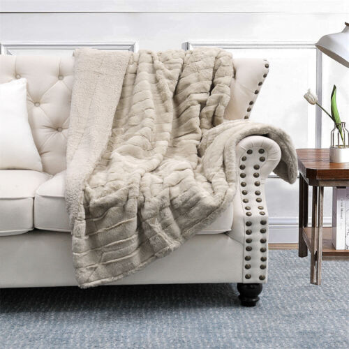 Super Soft Mink Throw Blanket Striped Design Cozy Warm Lightweight Gift Idea - Image 185