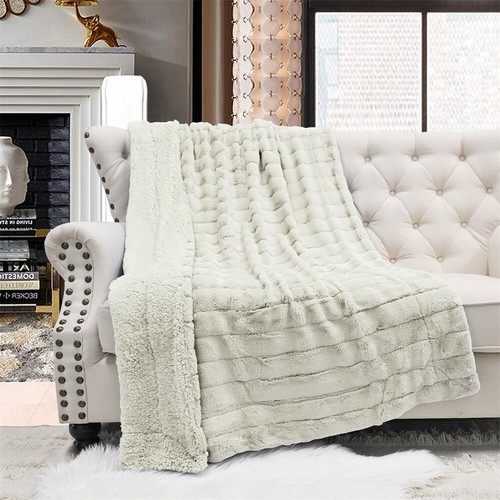 Super Soft Mink Throw Blanket Striped Design Cozy Warm Lightweight Gift Idea - Image 222
