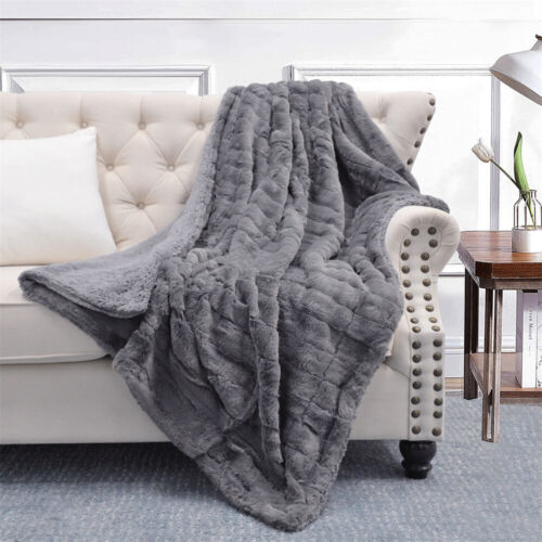 Super Soft Mink Throw Blanket Striped Design Cozy Warm Lightweight Gift Idea - Image 235