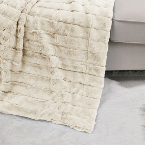 Super Soft Mink Throw Blanket Striped Design Cozy Warm Lightweight Gift Idea - Image 246