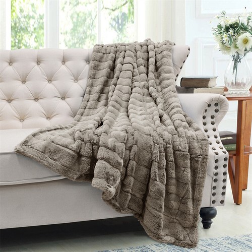Super Soft Mink Throw Blanket Striped Design Cozy Warm Lightweight Gift Idea - Image 320