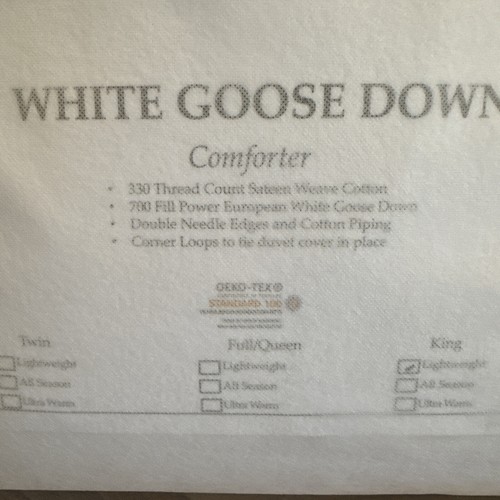Quince White Goose Down Comforter Lightweight King Size New In Packaging - Image 12