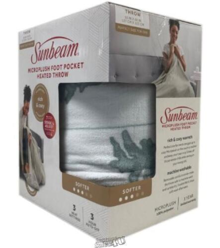 Sunbeam Microplush Comfy Toes Electric Heated Throw Blanket Foot Pocket Holiday - Image 3