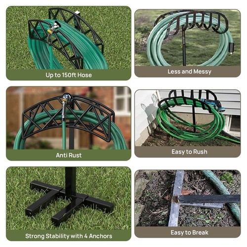 Freestanding Heavy Duty Garden Hose Holder Detachable Organizer Outdoor Black - Image 4