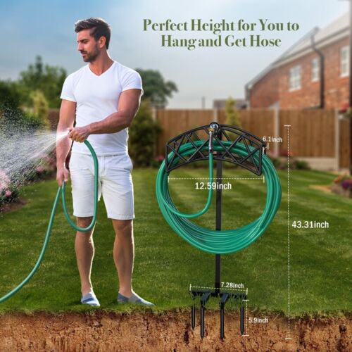 Freestanding Heavy Duty Garden Hose Holder Detachable Organizer Outdoor Black - Image 9