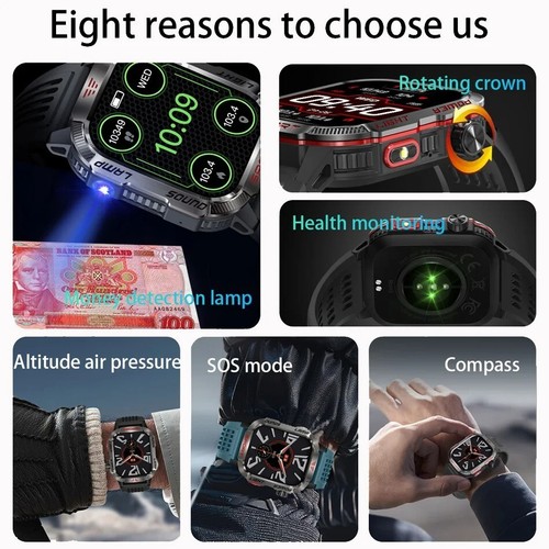 New For Huawei Xiaomi Military GPS Smart Watch Men Flashlight Compass Waterproof - Image 3