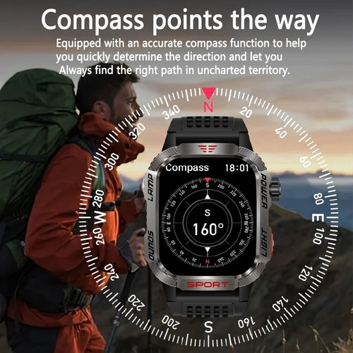 New For Huawei Xiaomi Military GPS Smart Watch Men Flashlight Compass Waterproof - Image 4