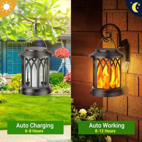 Flickering Flame Solar Lantern Hanging Light Outdoor Garden Tree Yard Decor Lamp - Image 3