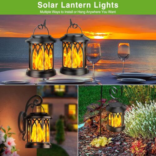Flickering Flame Solar Lantern Hanging Light Outdoor Garden Tree Yard Decor Lamp - Image 5