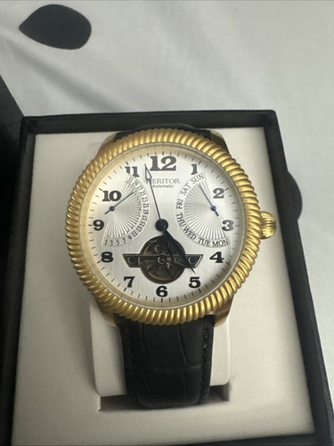 HERITOR Gregory Men's Automatic Watch 45mm Gold-Tone with Brown Leather Strap - Image 3