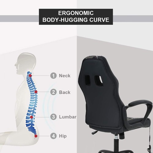 PC Gaming Chair Massage Office Chair Ergonomic Desk Chair Adjustable PU Leather - Image 3