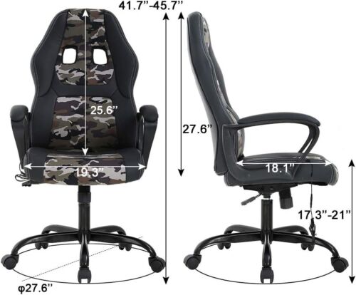 PC Gaming Chair Massage Office Chair Ergonomic Desk Chair Adjustable PU Leather - Image 23