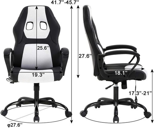 PC Gaming Chair Massage Office Chair Ergonomic Desk Chair Adjustable PU Leather - Image 37