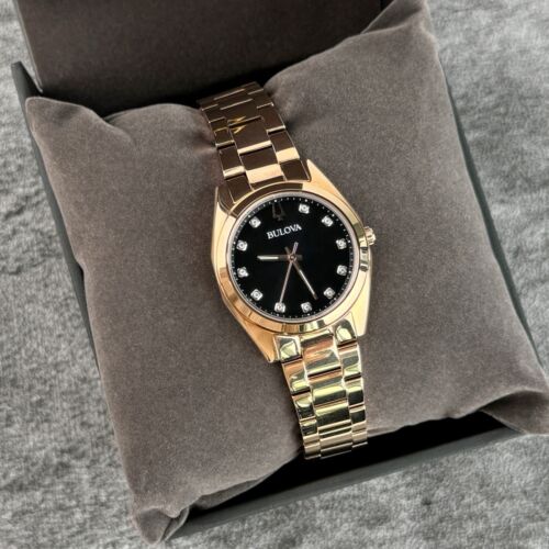 BULOVA WOMENS CLASSIC SURVEYOR ROSE GOLD DIAMOND GRAY DIAL WOMEN'S WATCH 97P156 - Image 3