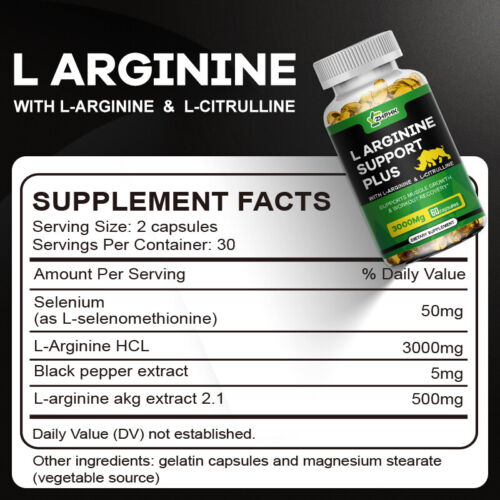 L-Arginine 3000mg Nitric Oxide,Testosterone Booster,Sperm Health, Energy Support - Image 3