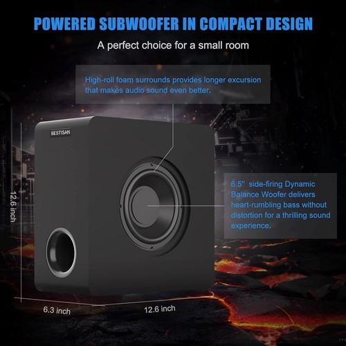 BESTISAN 6.5’’ Powered Home Audio Subwoofer with Deep Bass in Black SW65D - Image 5