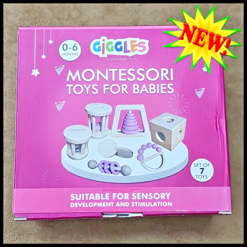 7 Pieces Montessori Toys Wooden Babies Teething Baby Rattle 0-6 Month Pink Girls - Image 2