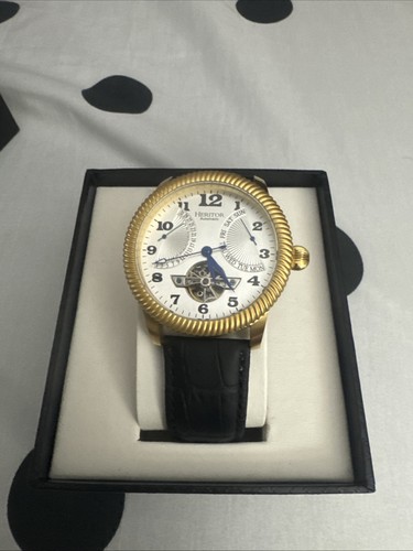 HERITOR Gregory Men's Automatic Watch 45mm Gold-Tone with Brown Leather Strap - Image 2