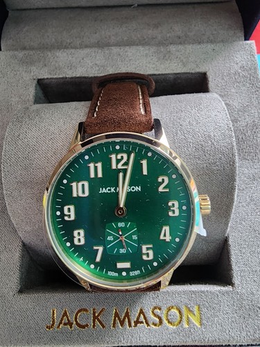 Jack Mason Field Sub Second Quartz Watch 38mm leather suede strap green dial - Image 2