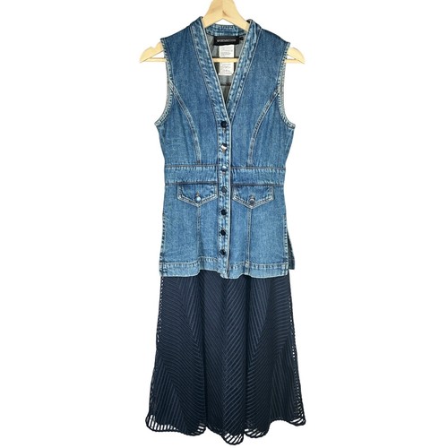 MASSIMO DUTTI Women's Clothing 100% Linen Slim Dress, Waist Denim Blue Dress - Image 2