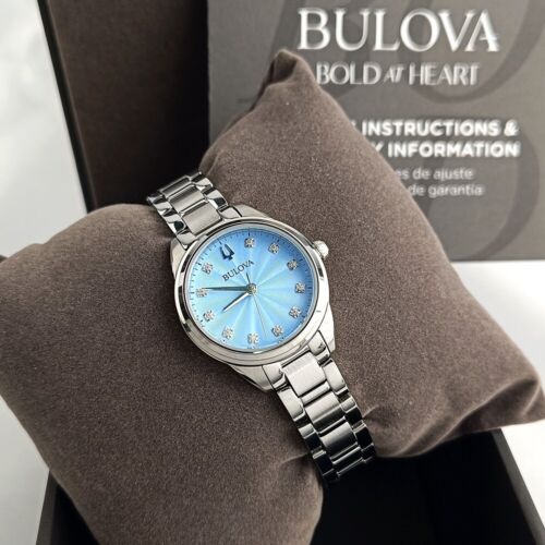 New Bulova Sutton 96P250 Diamond Blue Dial Quartz Stainless Steel Women's Watch - Image 2