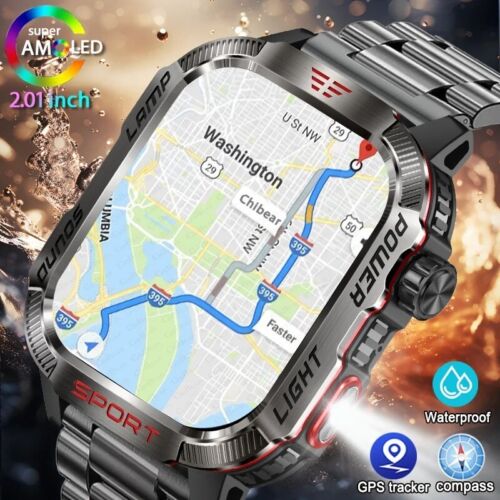New For Huawei Xiaomi Military GPS Smart Watch Men Flashlight Compass Waterproof - Image 2
