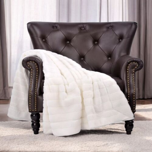 Super Soft Mink Throw Blanket Striped Design Cozy Warm Lightweight Gift Idea - Image 2